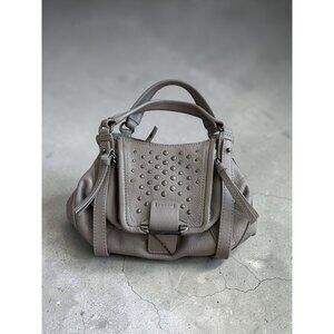 KOOBA Gray Leather Studded Mini Crossbody Bag w/ Strap